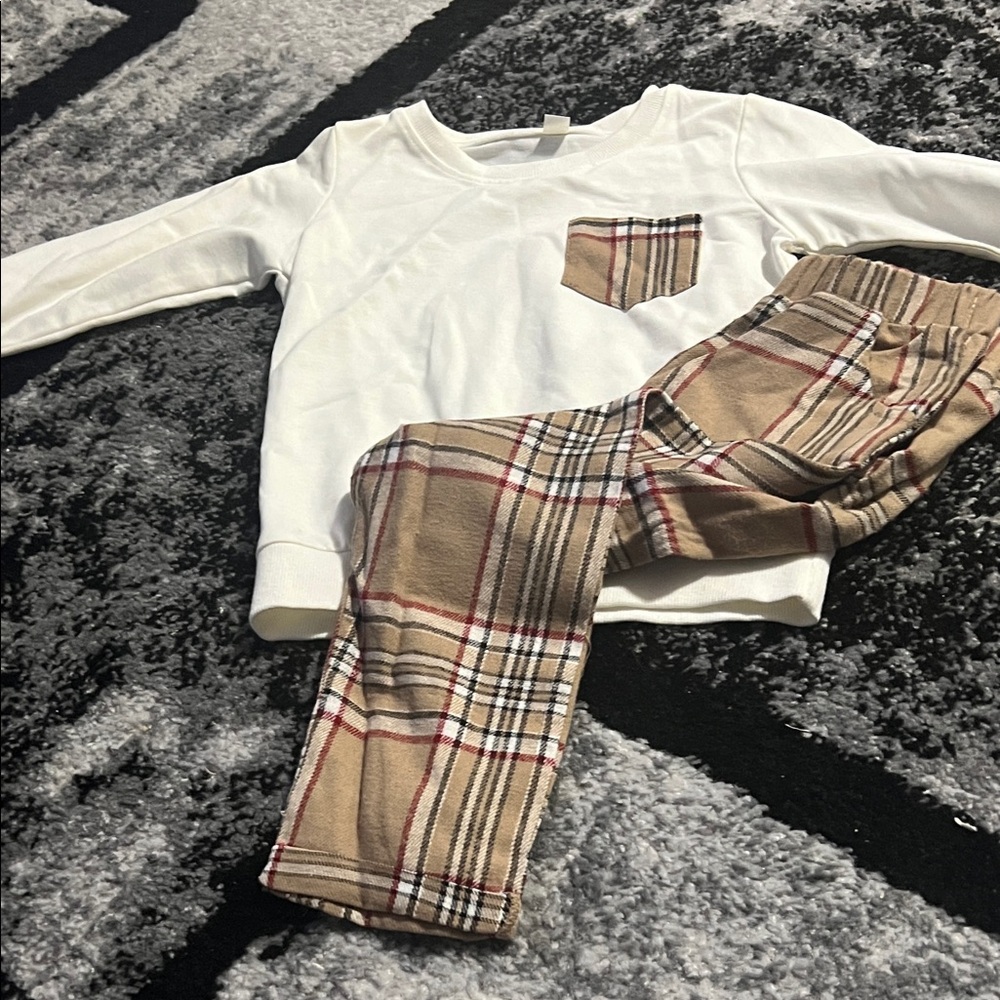 White Top and Plaid Pants Set